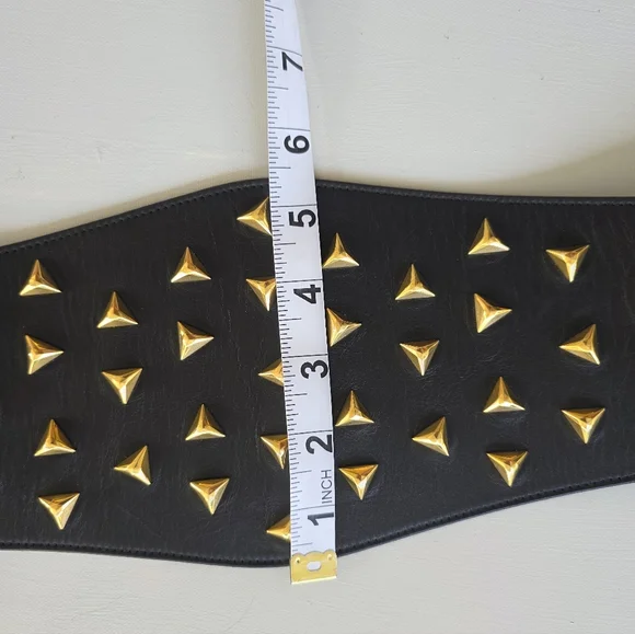 Nwot Saint Laurent Paris Black LeatherBelt w/ Gold Studs Size M Italy